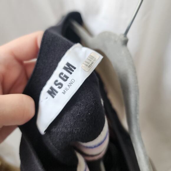 MSGM Milano Striped Knit Mini Off Shoulder Dress M Black White Pink Ruffle Party - Picture 10 of 11